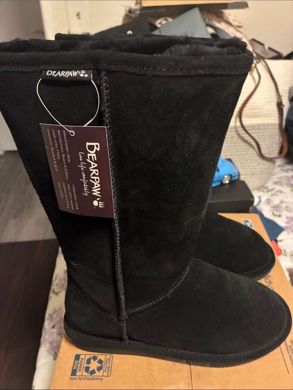 BearPaw Black Tall Suede Pull-On Boots